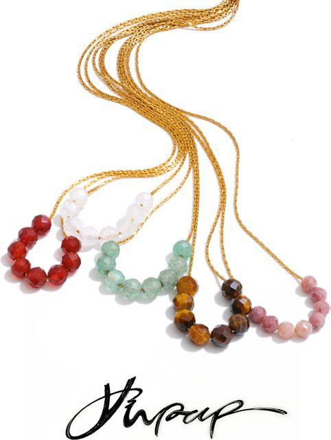 Yhpup Halskette, Aventurin Achat, Perle, Gold, Edelstahl, Unisex - Bild 1