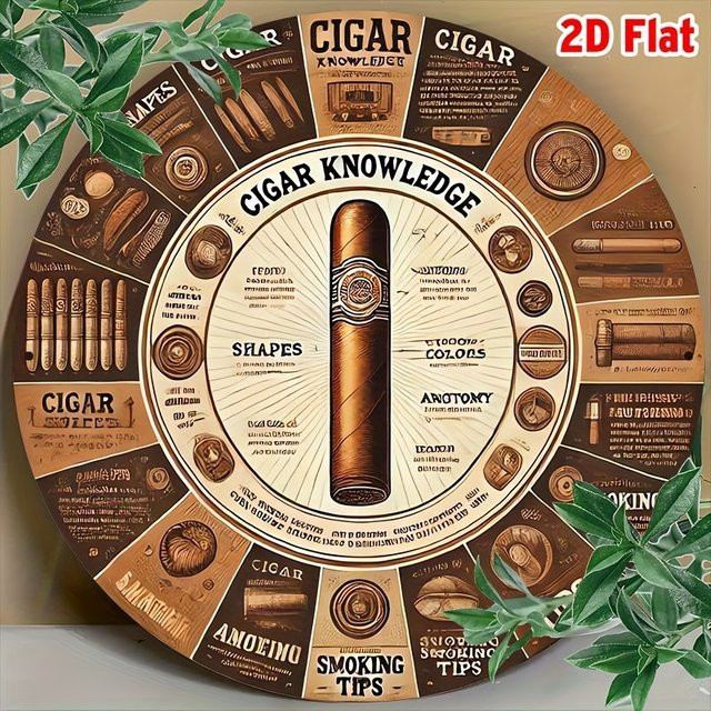 Potdemiel Vintage Cigar Knowledge Infographic Rundes Aluminium Wandbild im Gentleman's Club Stil Durchmesser: 20 cm - Bild 1