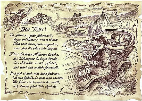 Zunftbild Taxifahrer als Vintage Paper Poster auf Antikpapier in Braun, Schwarz und Multicolour, Format A4 - Bild 1