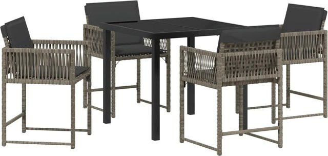vidaXL Garten Essgruppe 5-teilig aus Poly-Rattan und Stahl in Grau mit Glastisch - Bild 1