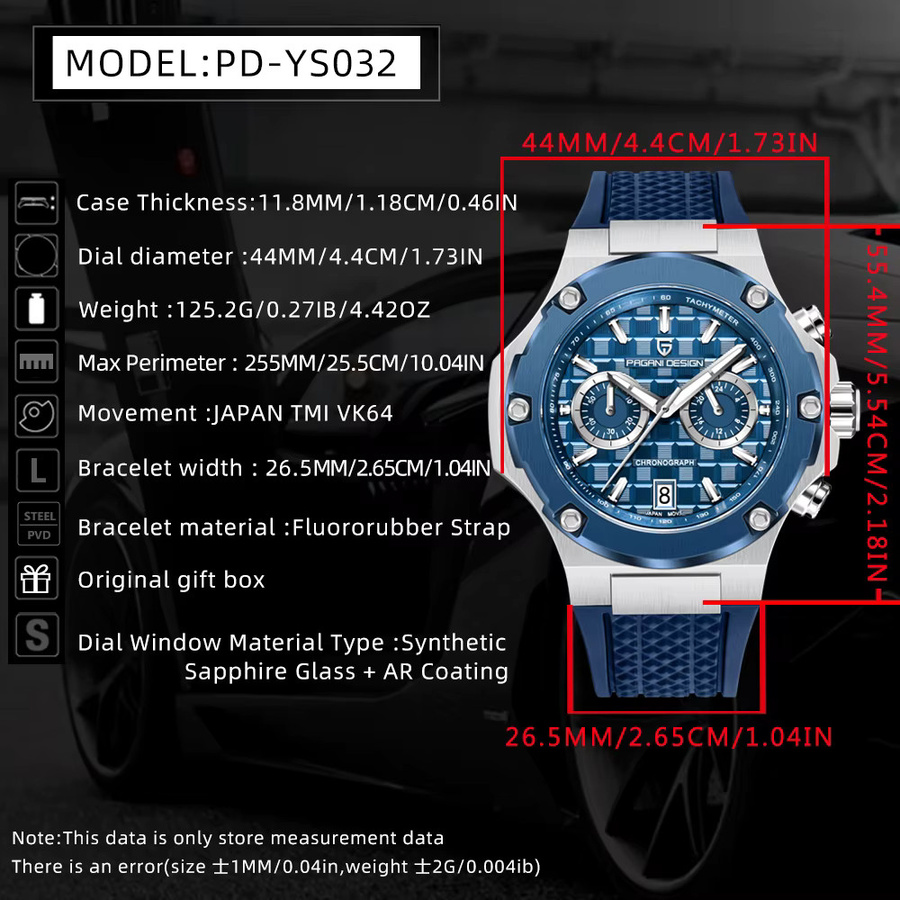 PAGANI DESIGN Chronograph, Quarz, Edelstahl, Blau, Herren - Bild 6