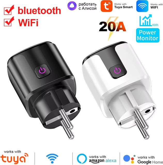 Szaoju WLAN Steckdose 20A mit Stromüberwachung in Weiß, kompatibel mit Tuya Smart, Google Home, Alexa und SmartThings, inklusive Timer und Kindersicherung - Bild 1