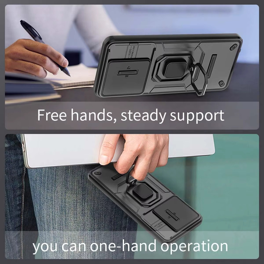 Xiaomi Poco X8 Pro Max 5G und Poco X8 Pro Panzerhülle mit Schiebe-Kamera-Schutz, Ringhalter und Kickstand Standfunktion in Schwarz - Bild 4