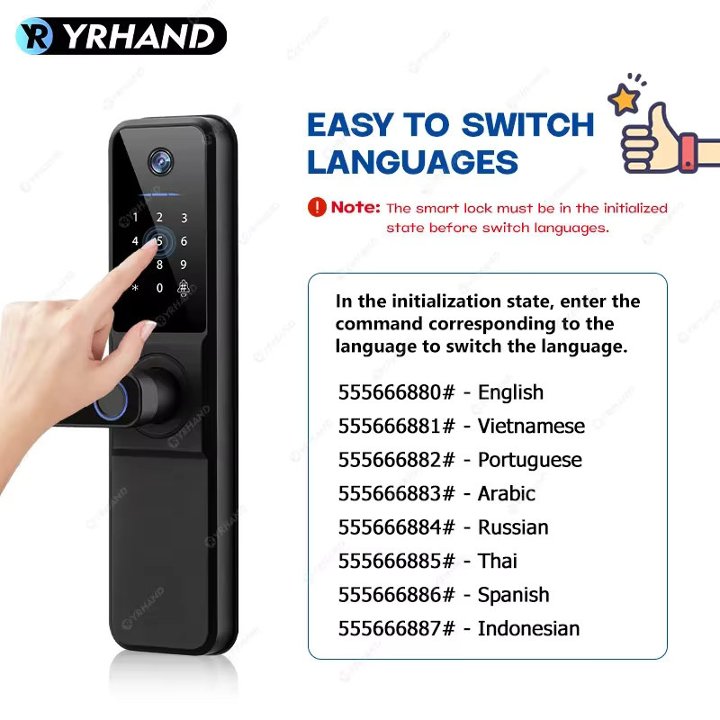 YRHAND H01 Smart Türschloss mit Biometrie-Kamera, Fingerabdruck und Tuya Wifi, Schwarz - Bild 3
