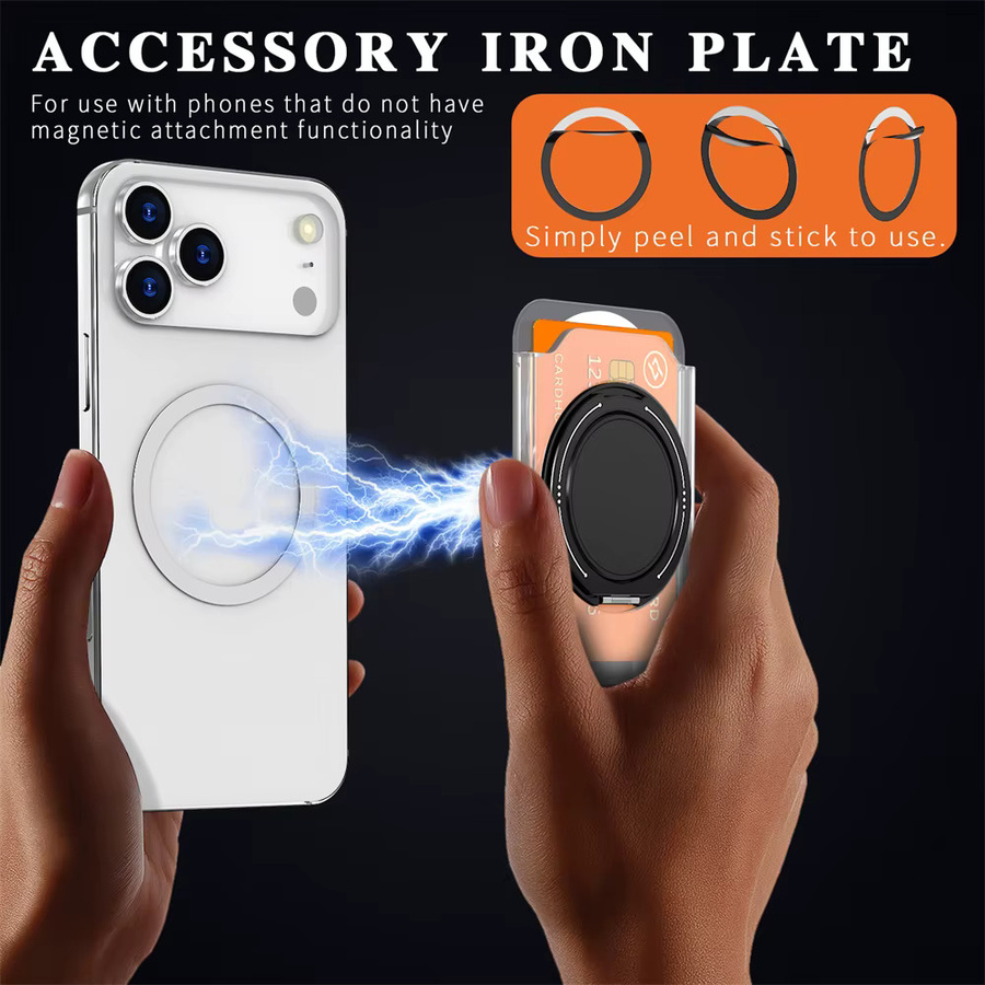 Vyimc Magnetischer Kartenhalter mit Ständer für MagSafe Wallets, kompatibel mit iPhone 17, 16, 15, 14 Pro Max und Samsung S26, S25, S24, Schwarz und Transparent - Bild 2