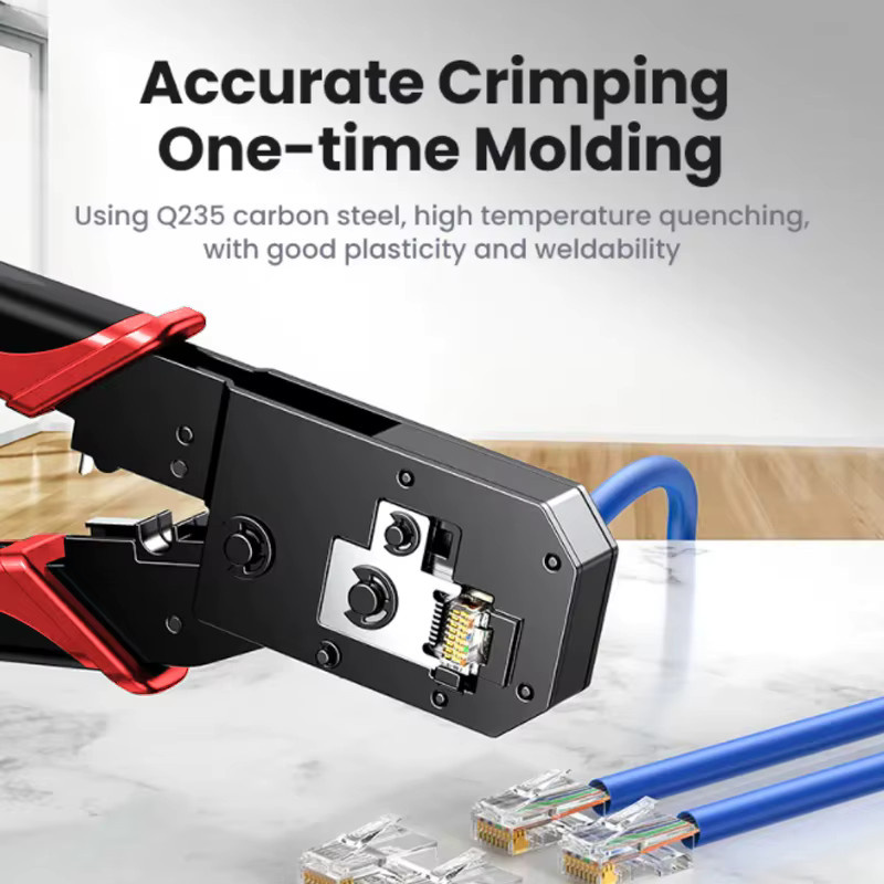 SHOYEE RJ45 Crimpzange für Ethernet Netzwerk LAN Kabel mit Cutter und Stripper in Rot - Bild 3