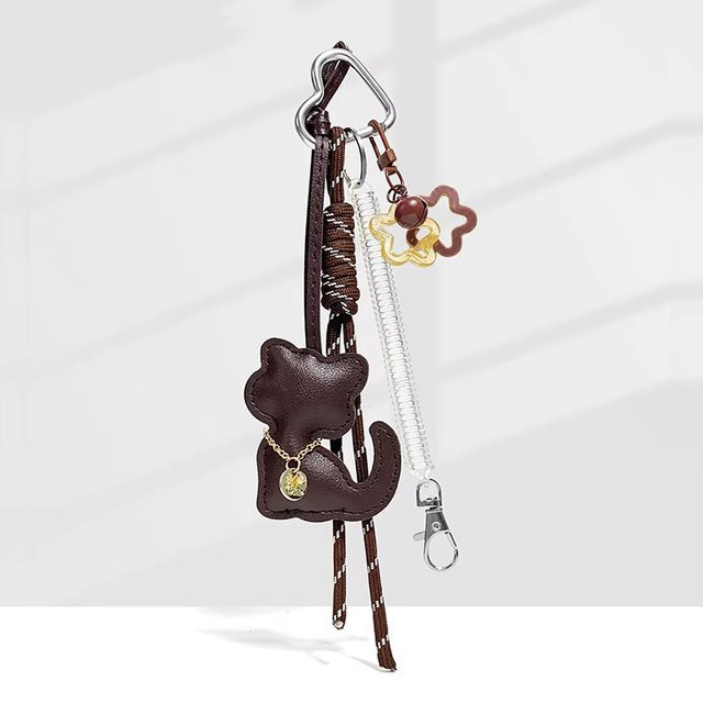 Yogodlns Leder-Katzenanhänger, Cartoon-Stern-Glockenanhänger, Unisex - Bild 1