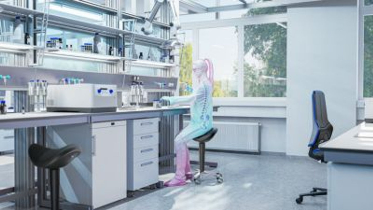 Sattelhocker bimos 9473L in Schwarz mit Rollen, 3D-Sitzmechanik und höhenverstellbarer Konstruktion aus Stahl und Kunstleder - Bild 2