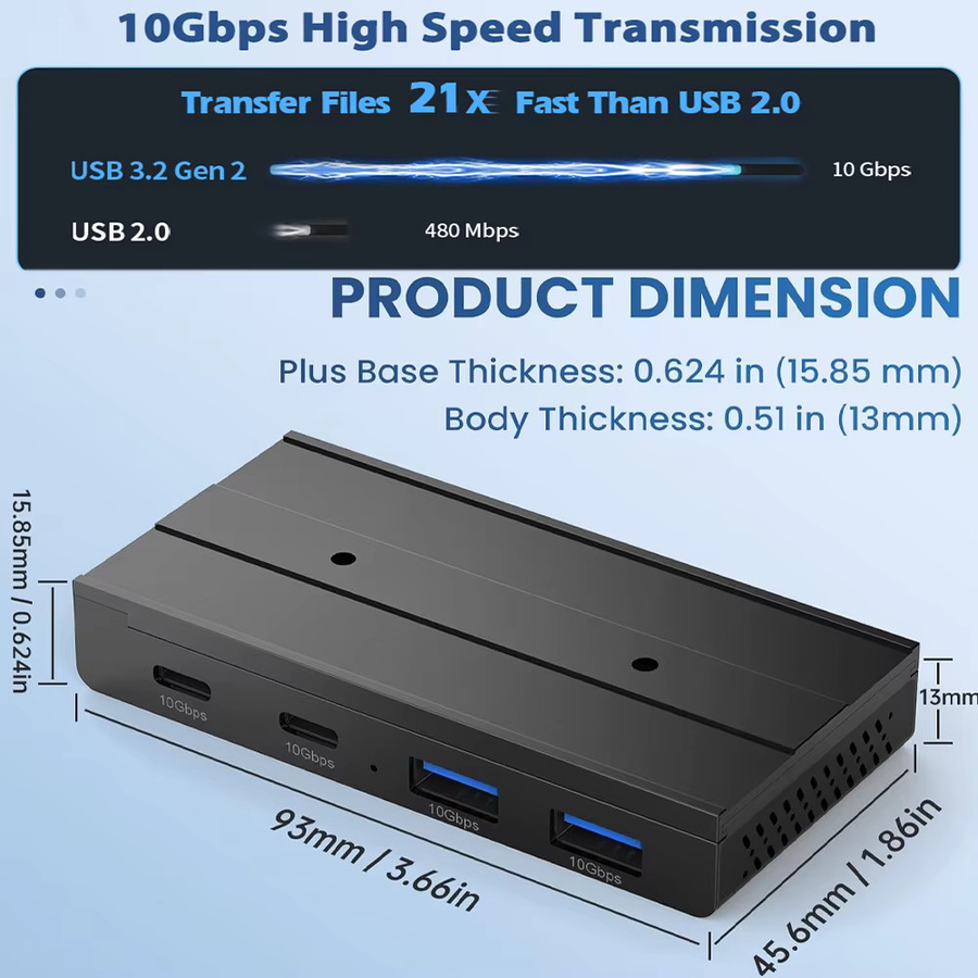 EJAY Magnetischer USB-Hub Schreibtisch mit USB-C und USB-A Anschlüssen, USB 3.1 Splitter-Adapter für Hochgeschwindigkeits-Datenübertragung, Schwarz - Bild 6