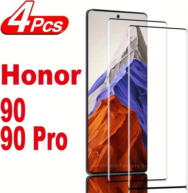 4er-Pack 3D-Displayschutz aus gehärtetem Glas für Honor 90 und Honor 90 Pro, transparent, mit Anti-Fingerabdruck- und bruchsicherer Beschichtung - Bild 1