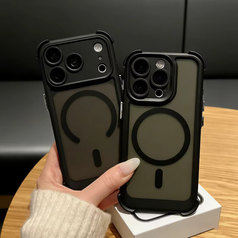 Stoßfeste Armor-Hülle mit MagSafe für iPhone 17 Air, 16, 15 und 14 Pro Max, magnetische matte Hartschale, transparent oder schwarz - Bild 2