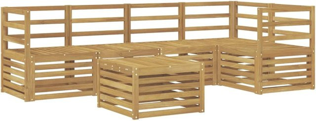 vidaXL Outdoor-Sofagarnitur 6-teilig aus Akazienholz in Weiß, L-Form mit Tisch und Armlehnen, B/T/H: 59 x 59 x 37 cm - Bild 1