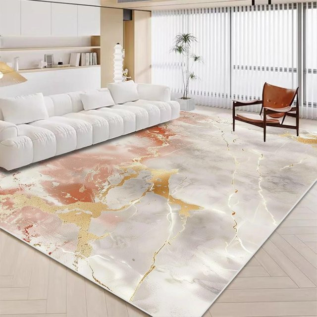 Karpetti Teppich in Weiß und Gold mit Marmor-Design, rutschfest und waschbar, B/T: 180 x 280 cm - Bild 1