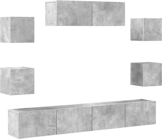 vidaXL 7-teiliges TV-Schrank-Set aus Holzwerkstoff in Betongrau, wandmontiert für dein Wohnzimmer - Bild 1