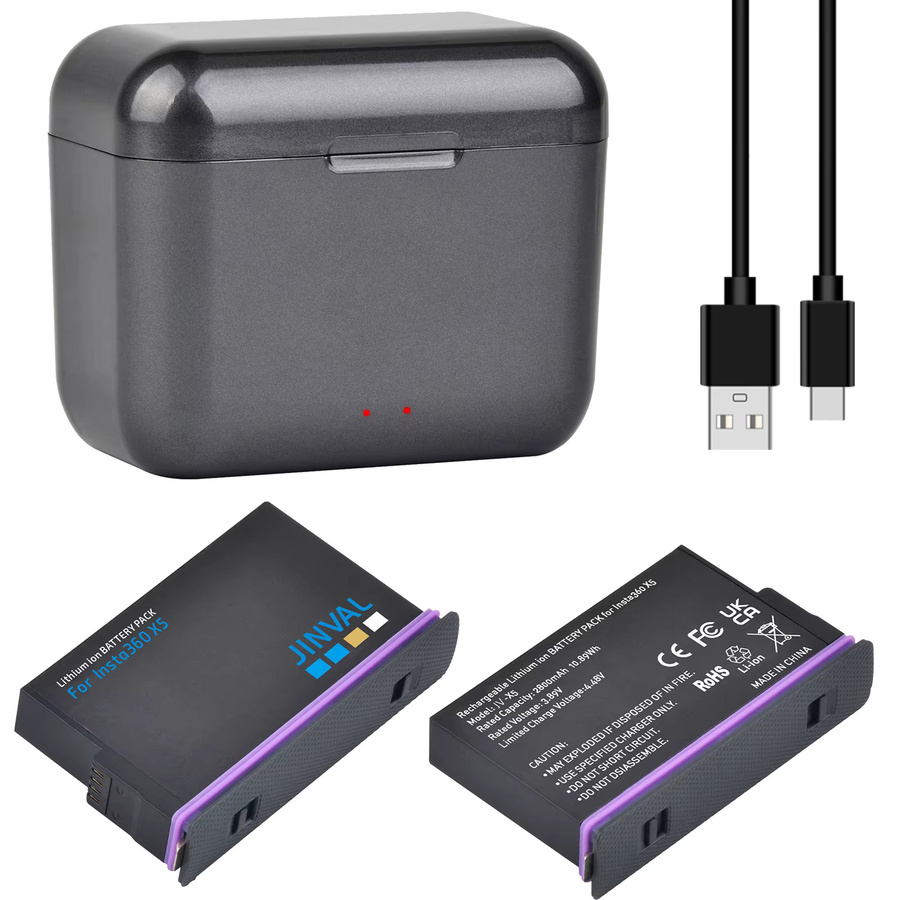 JINVAL Akku-Set für Insta360 X5 mit 2800 mAh Li-Ion Batterie Pack und PD20W Schnellladegehäuse in Schwarz - Bild 2