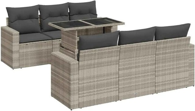 vidaXL 7-teilige Garten-Sofagarnitur aus Poly-Rattan mit Kissen in Hellgrau - Bild 1