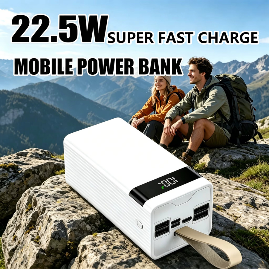 InTessry Powerbank 100000mAh mit 66W bidirektionalem Schnellladen, weiß, mit LED-Digital-Leistungsanzeige und Lanyard-Design - Bild 2