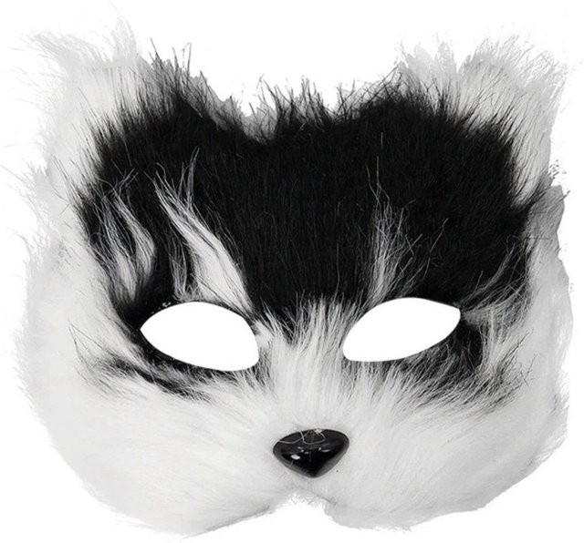 Sjhyph Plüschkatzenmaske, Tier, schwarz/weiß - Bild 1