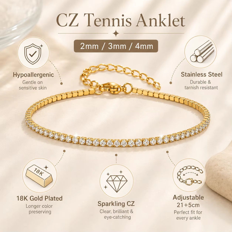 Meaeguet Fußkettchen, Edelstahl, Gold, Zirkonia, Damen - Bild 3