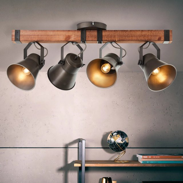 Brilliant Decca Spotbalken Wand-Leuchte 4-flammig in Schwarz und Holz, dimmbar und verstellbar, E27 - Bild 1