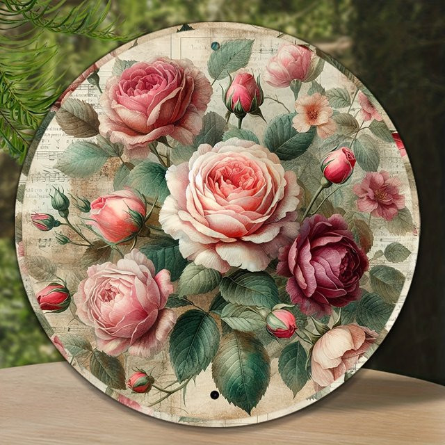 Runde Metall-Wandkunst von CIFBUY mit floralem Vintage-Blumendesign, Mehrfarbig, Durchmesser: 20 cm - Bild 1