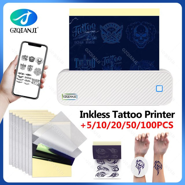 GZQIANJI 2-in-1 A4 Bluetooth Thermodrucker zum Drucken und Kopieren für Etiketten, Zeichnungsschablonen und Tattoo-Transferpapier in Weiß - Bild 1