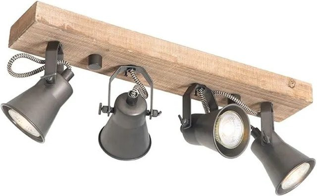 QAZQA Jelle Deckenlampe im rustikalen Design, 4-flammig, Schwarz und Holz, dimmbar und verstellbar - Bild 1
