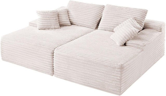 Buying Solutions, MB Ecksofa aus Cordstoff in Beige, modernes L-Shape Zweisitzer-Sofa mit Zierkissen, Breite: 210 cm - Bild 1
