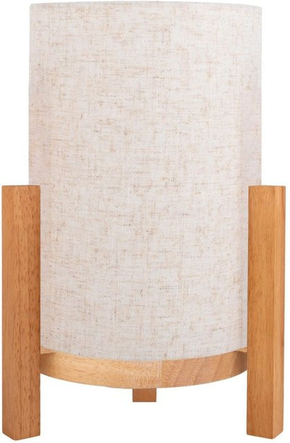 Näve Akkutischleuchte Madita LED mit Stoffschirm und Holzfuß, Beige/Braun, Durchmesser: 22 cm, Höhe: 32 cm - Bild 1