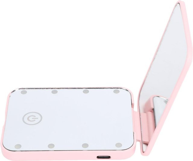 KaiSai Kompakter LED-Reise-Kosmetikspiegel in Pink, doppelseitig vergrößernd, dimmbar und wiederaufladbar - Bild 1