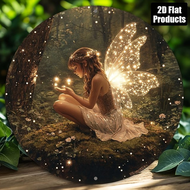 Potdemiel Fairy Girl Rundes Dekorationsschild aus Metall mit Waldszene, Durchmesser: 20,32 cm, Mehrfarbig - Bild 1