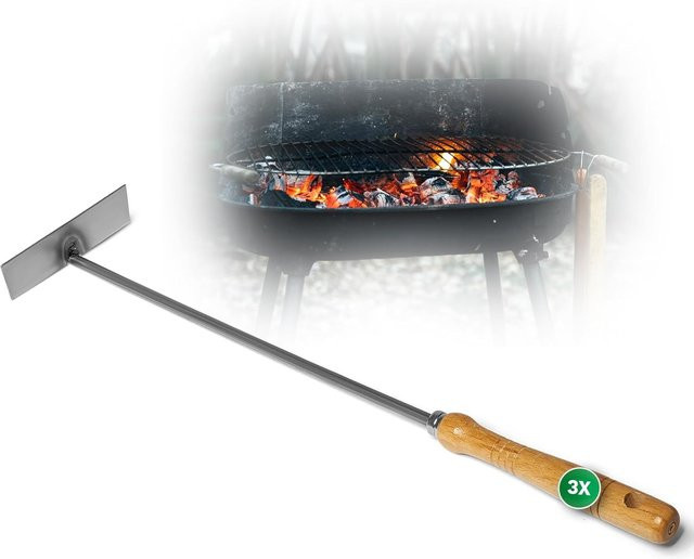 Novatool 3er Set Kaminbesteck mit Holzgriff in Silber, bestehend aus Aschenkratzer, Schürhaken und Glutschieber - Bild 1