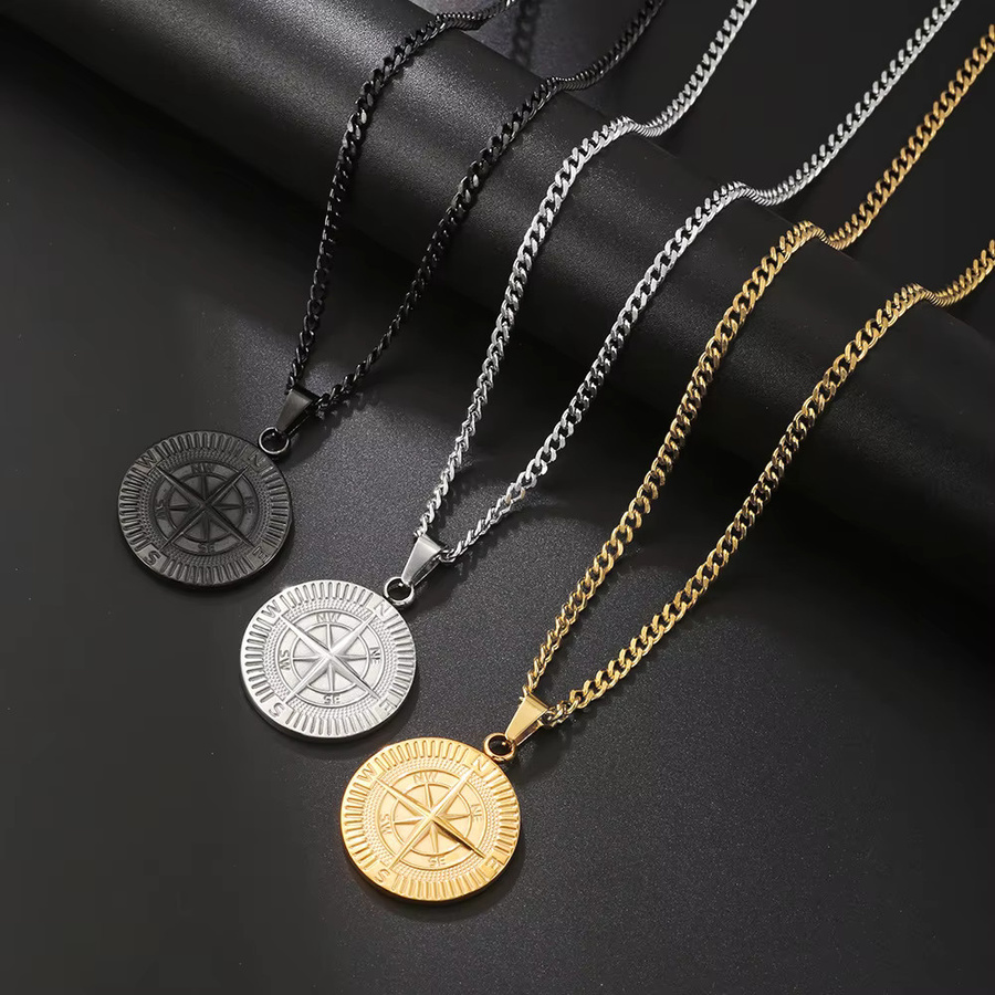 FOMALHAUT Anhänger Halskette, Kompass Medaille, Edelstahl, Gold, Herren - Bild 3