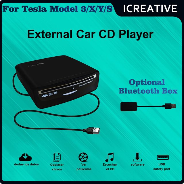 Mullmedia Externer Auto-CD-Player mit Bluetooth für Tesla Model 3 2019–2021, MP5, LED-TV und PC, Schwarz - Bild 1