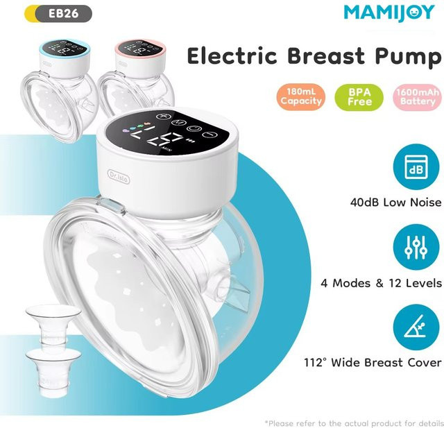MAMIJOY Tragbare elektrische Milchpumpe EB26 in Pink und Weiß mit 4 Modi und 12 Stufen, freihändiges Design mit 19/24 mm Flansch - Bild 1