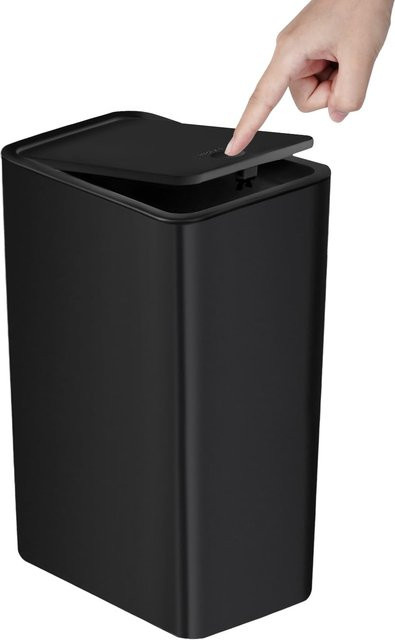 Yiran Badezimmer-Mülleimer mit Druckdeckel und Geruchsfilter, 10 l, Schwarz - Bild 1