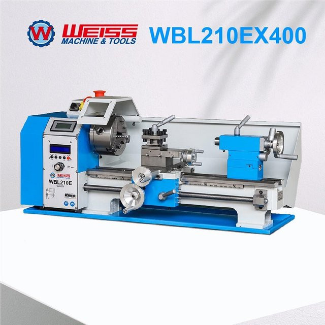 WEISS WBL210E Metalldrehmaschine in Weiss und Blau, halbautomatische Metalldrehmaschine mit Schneidgewinde, Spindelbohrung: 38 mm, Spindeldicke: 6 mm, Breite: 400 mm, Tiefe: 900 mm - Bild 1