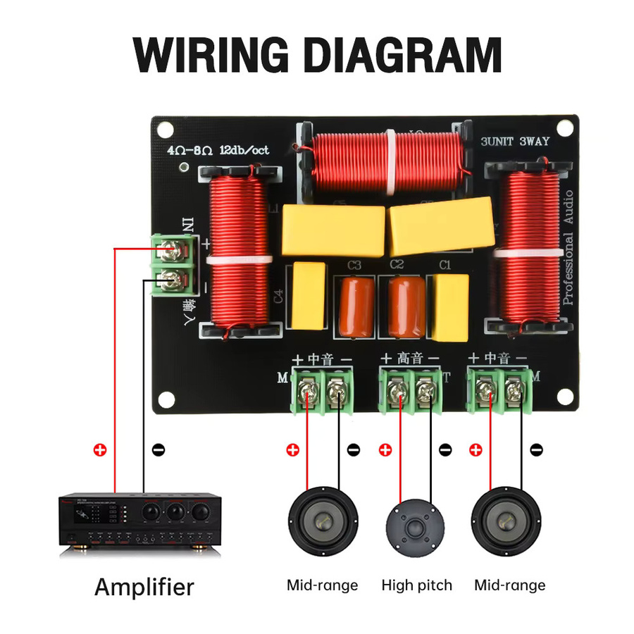 diymore 3-Wege Audio-Lautsprecher-Crossover-Modul 200W für Höhen und Mittelton in Schwarz, 5300Hz-5500Hz - Bild 3