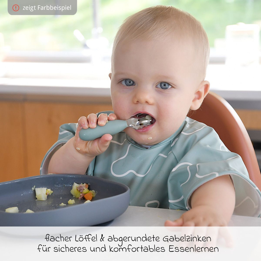 Beaba 2-teiliges Esslern-Besteck für Kinder aus Edelstahl mit rutschfestem Griff in Pink Marshmallow - Bild 2