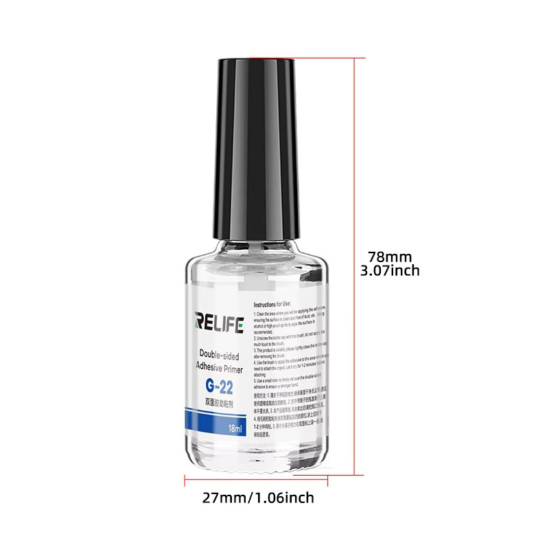 RELIFE G-22 Doppelseitiger Klebstoffprimer Transparent 18ml mit integriertem Pinsel und Gewindeanschluss für die Reparatur von Telefonrahmen, Auto-Kunststoff und Glas - Bild 6