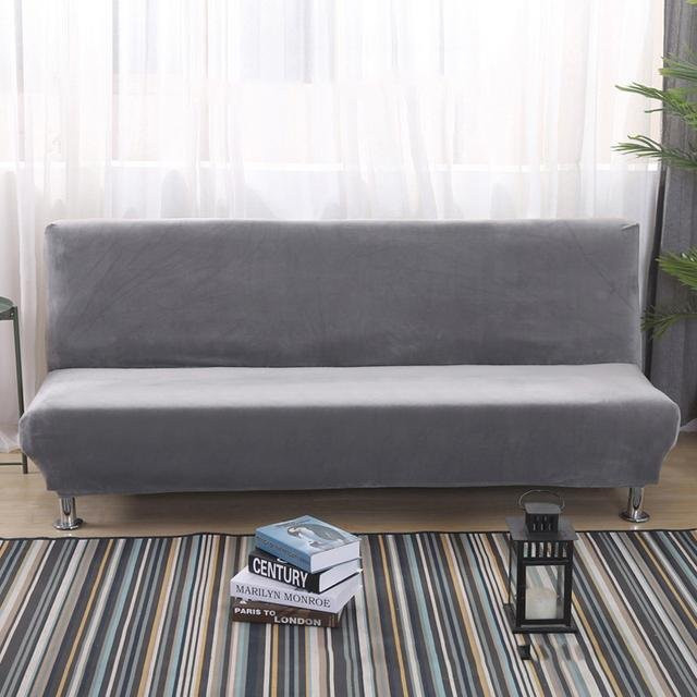 Lellen Plüsch-Sofabettbezug für Schlafsofas ohne Armlehnen, waschbarer All-Inclusive-Schonbezug aus Polyester, Farbe: Grau, Größe: S - Bild 1
