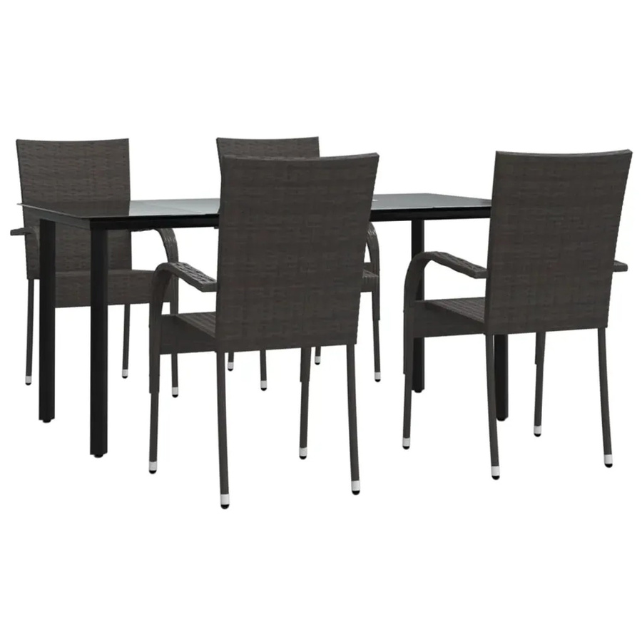 vidaXL 5-teilige Garten-Essgruppe aus braunem Poly-Rattan mit pulverbeschichtetem Stahl und gehärtetem Glas - Bild 2
