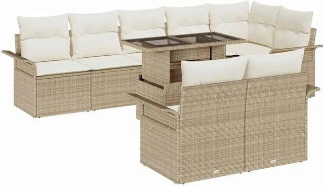 vidaXL 9-teiliges Garten-Sofa-Set aus Poly Rattan in Beige mit Kissen und integriertem Stauraum - Bild 1