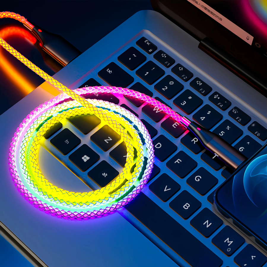 VBNM RGB USB-A auf Typ-C Ladekabel mit fließender LED-Beleuchtung, 120 W, Multicolour, Datenkabel für iPhone, Samsung, Huawei, Oppo und Vivo - Bild 6