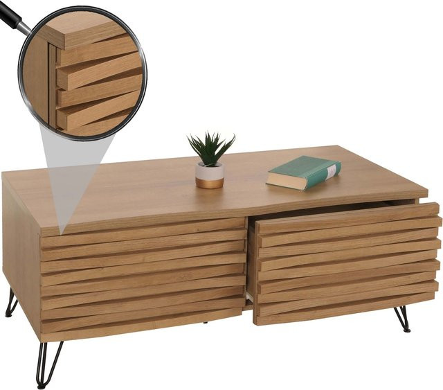 Couchtisch MCW M49 in Natur mit 2 Schubladen und 3D-Design, B/T/H: 110 x 46 x 55 cm - Bild 1