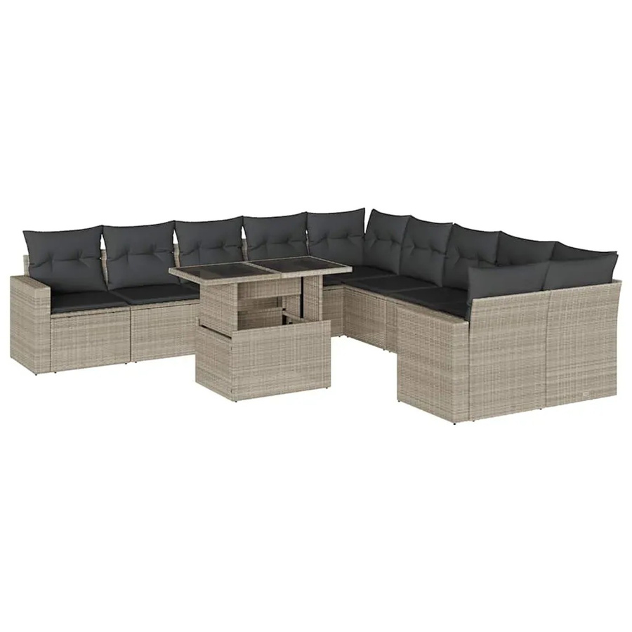 vidaXL 11-teilige Garten-Sofagarnitur in L-Form aus Polyrattan mit Kissen in Hellgrau - Bild 2