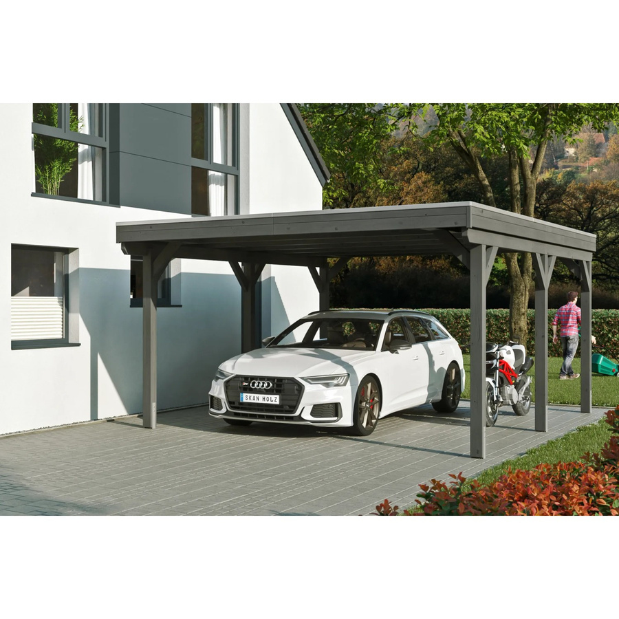 Skan Holz Carport Grunewald aus Fichten-Leimholz mit EPDM-Dach in Grau, Breite: 427 cm, Tiefe: 554 cm, Höhe: 251 cm - Bild 2