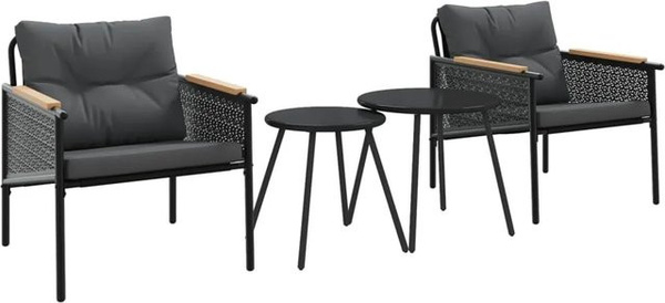vidaXL 4-tlg Balkonmöbel Set aus pulverbeschichtetem Stahl und Teak-Massivholz mit Kissen in Schwarz und Anthrazit