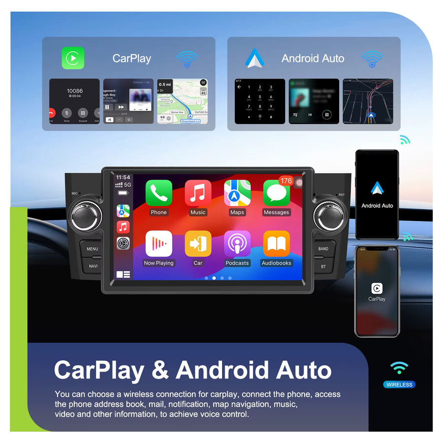 Podofo Carplay Android Auto Autoradio mit GPS und Bluetooth in Schwarz für FIAT Punto 2005-2009 und Linea 2007-2011 mit 4GB RAM und 64GB Speicher - Bild 3