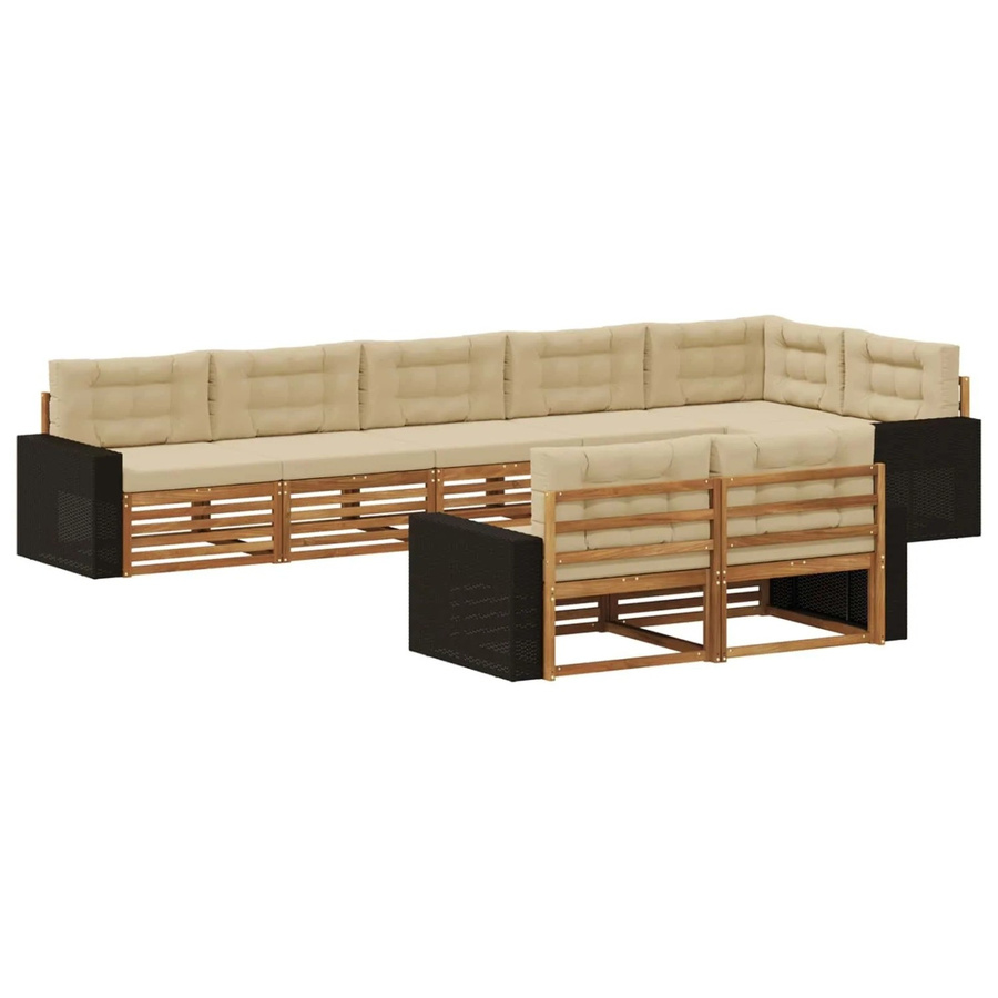 vidaXL Outdoor-Sofagarnitur aus Akazienholz in L-Form mit Kissen, Farbe: Natur und Beige - Bild 2